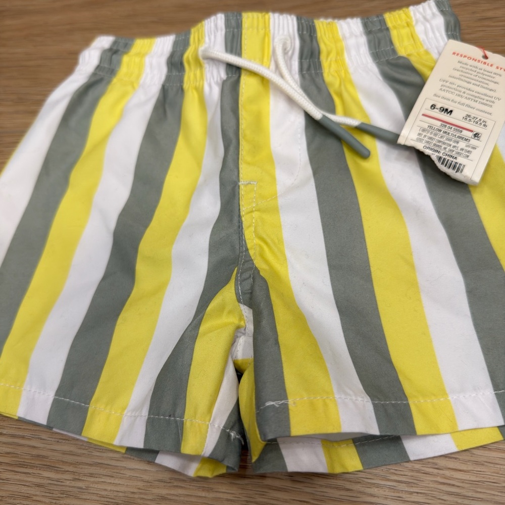 Cat & Jack Kids Swim Trunks with Yellow, Gray, and White Stripes